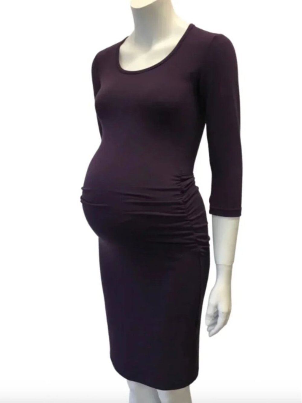 Hazel & Jools Plum Bamboo Maternity Nursing Dress M Gathered Midi
